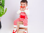 Plush-Printed Rompers - Striped - Red