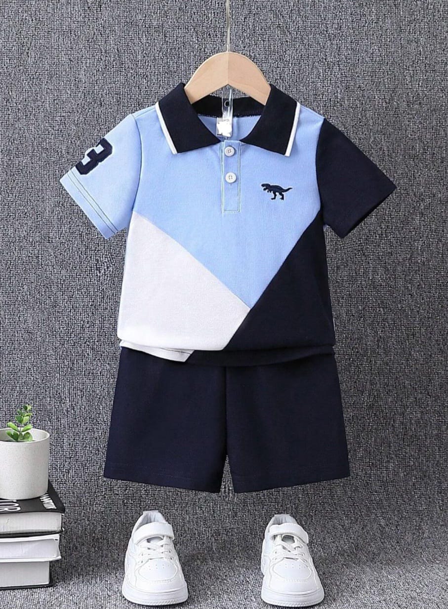 Shirt and Short Set - White/Blue Polo