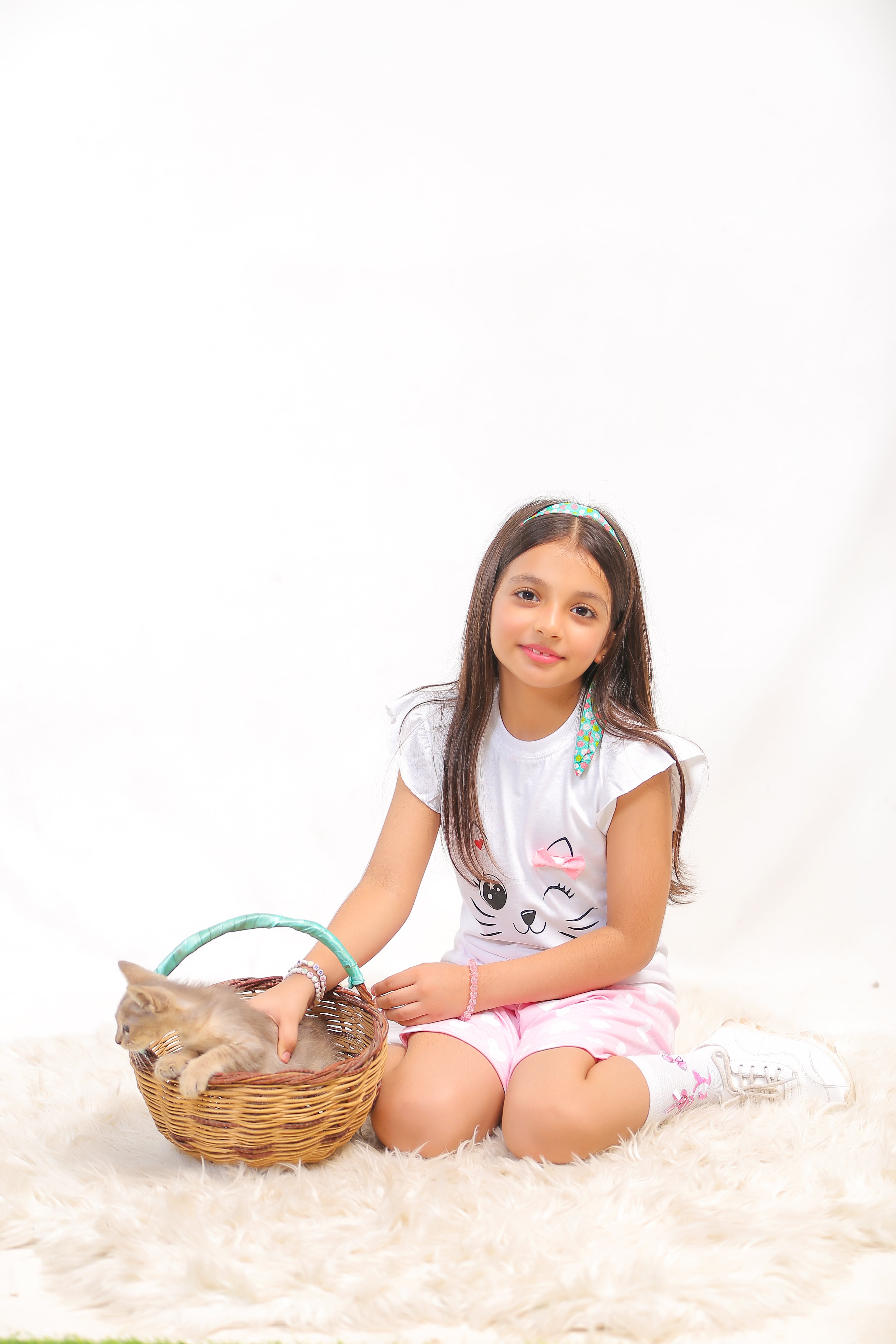 Plush-Nifty Basics - Cat Love in White Pink Contrast with Shorts