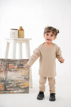 Plush Shoulder Frill Style Ribbed Knit Basic Set - Caramel