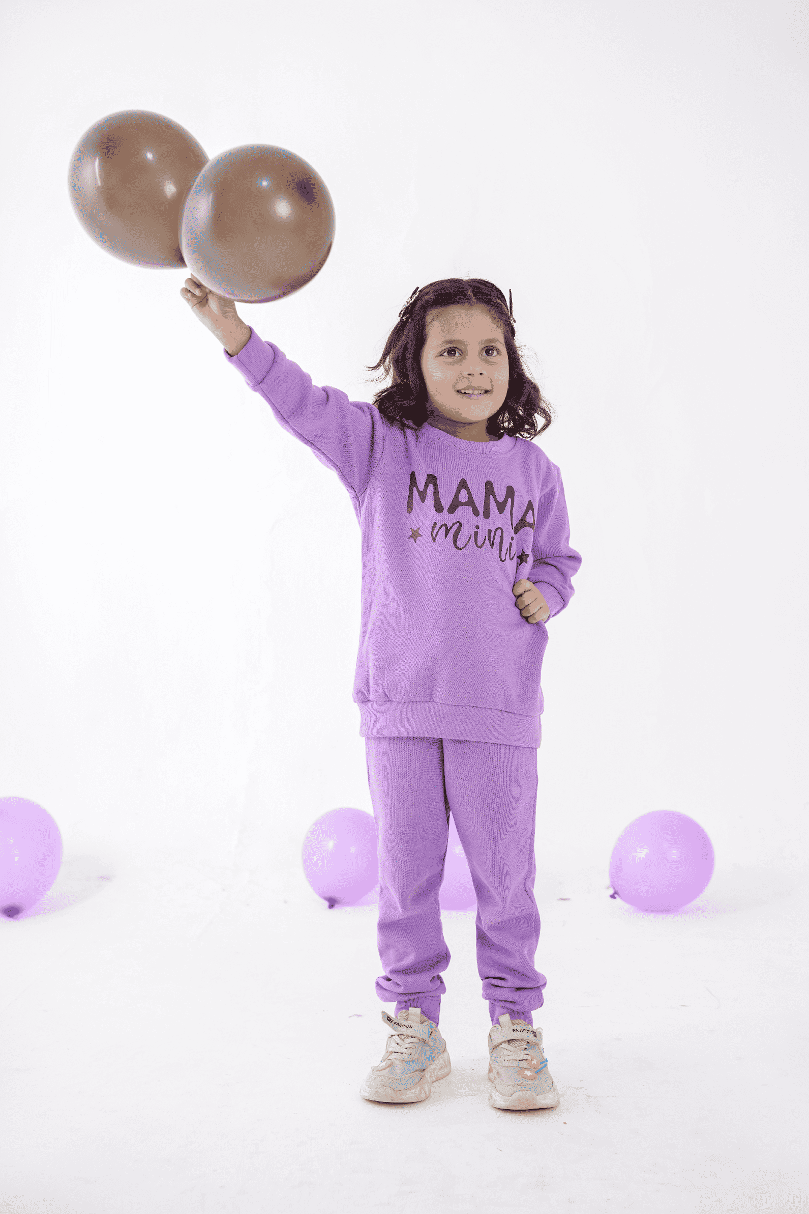 Plush Round Neck - Mama's Mini Fleece Basic Set Purple