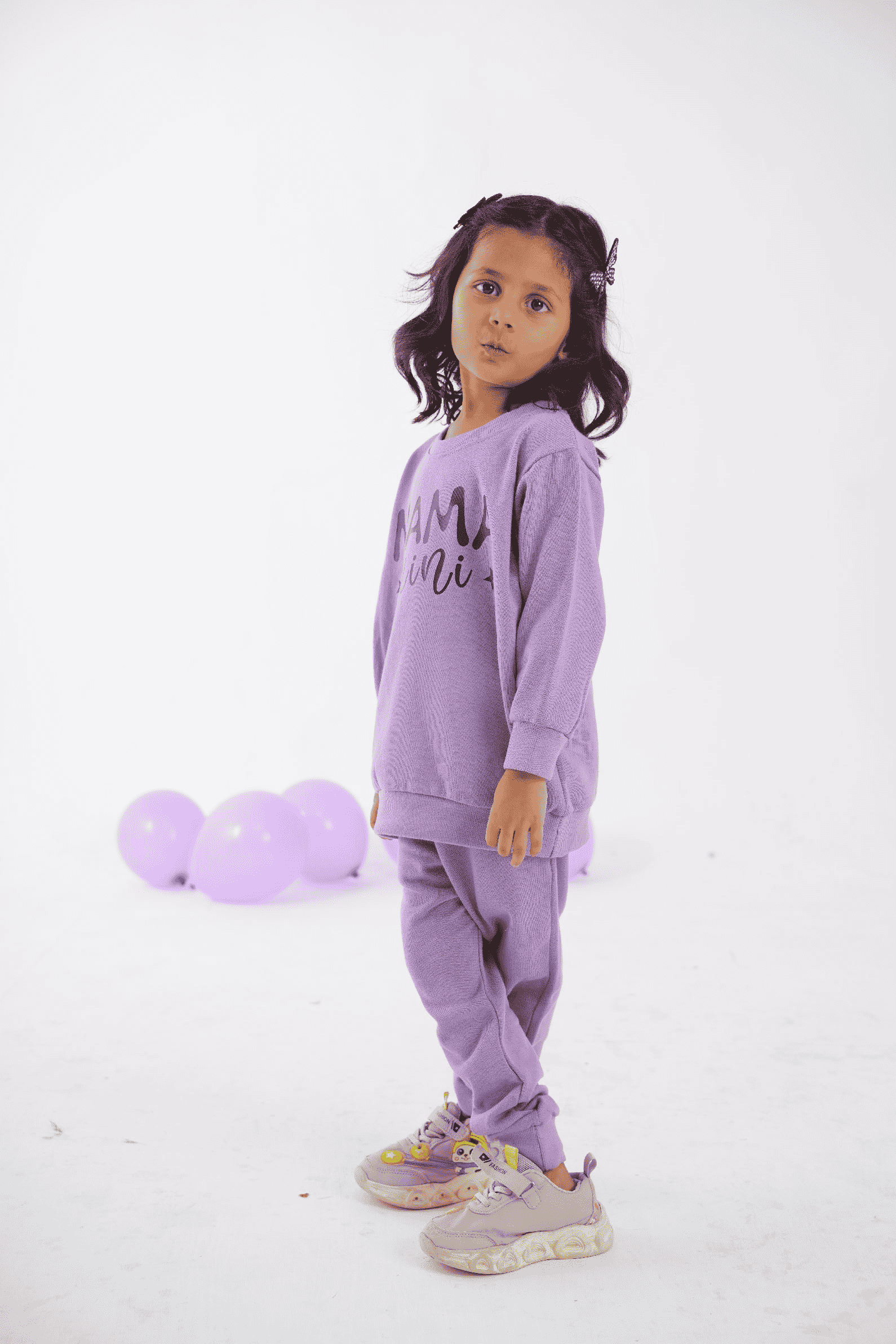 Plush Round Neck - Mama's Mini Fleece Basic Set Purple
