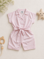 MINI AURA Girls Polka Dot Jumpsuit with Waist Belt – Pink