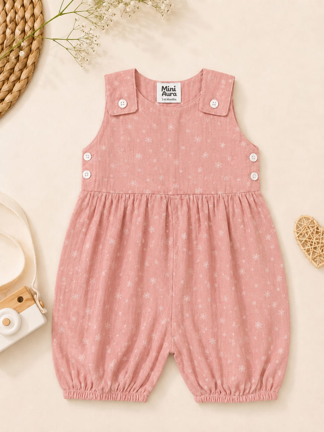 Mini Aura Sleeveless Romper (Snowflakes) – Peach Pink