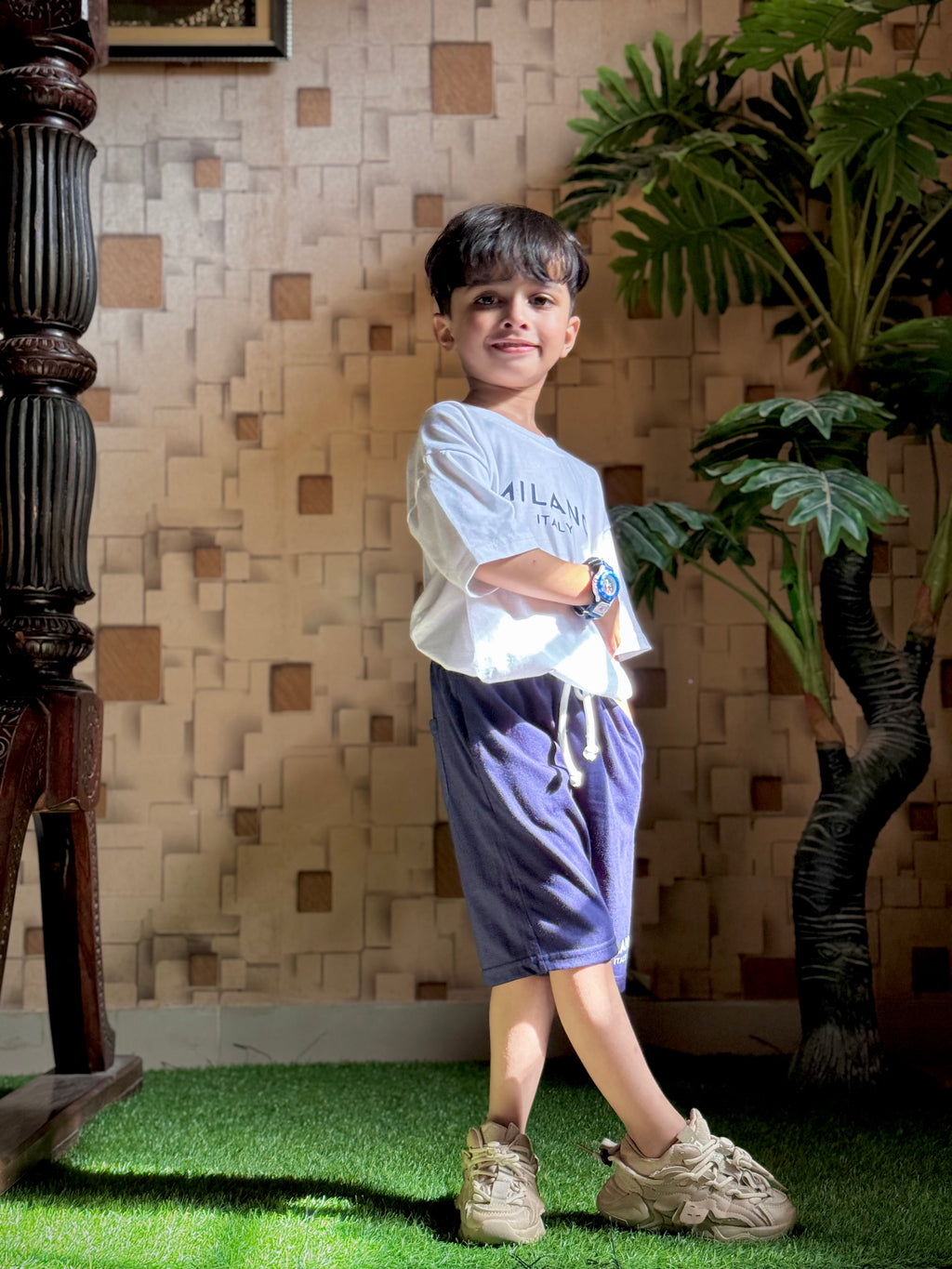 Nifty Basics Boys T-Shirt and Shorts Set (Milano Italy) – White & Navy