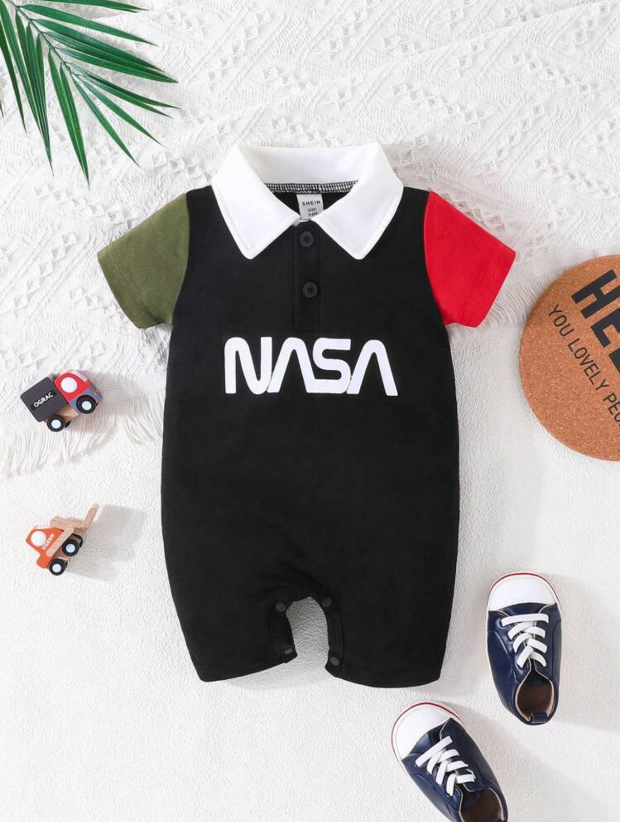 Plush-Polo Romper - Black