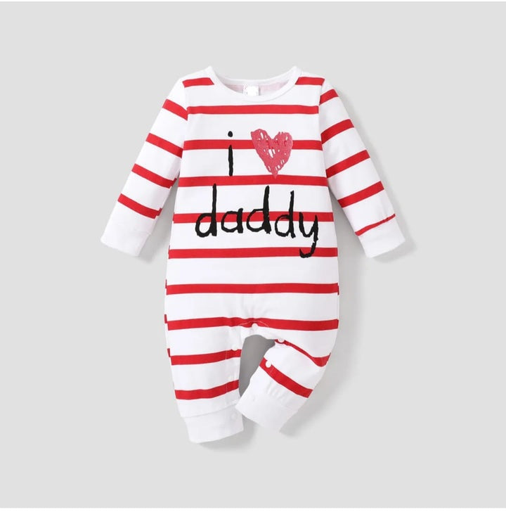Plush-Printed Rompers - White - I love Daddy
