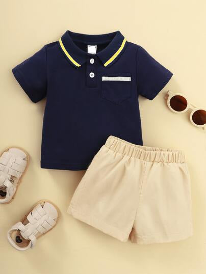 Shirt and Short Set - Blue Contrast Polo