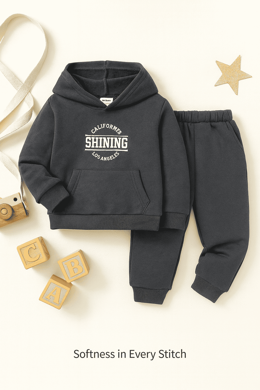 Plush Hoodied Fleece Shirt & Trouser - Shining in Charcoal Grey