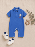 Plush-Polo Romper - Blue