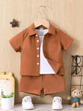 Plush-Boys Short and Shirt Set - Brown