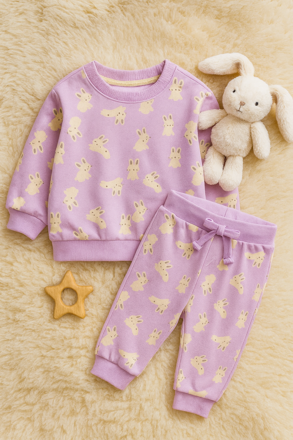 SINSAY-Fleece Shirt & Trouser - Purple Bunnies
