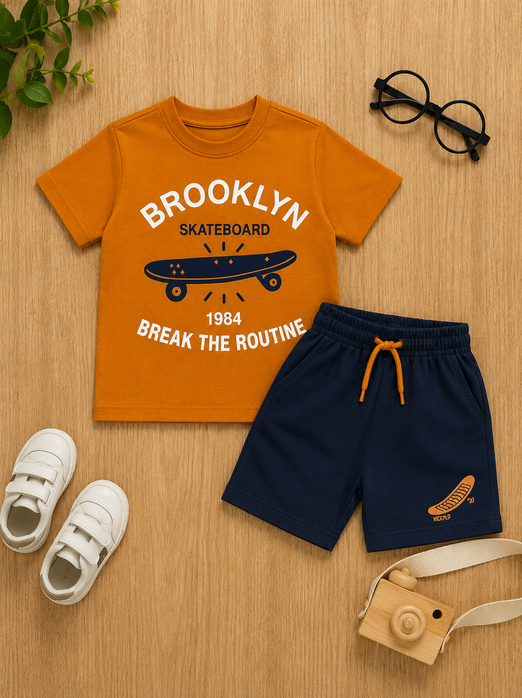 BOYS SHIRT SHORT SUMMER SET-Brown