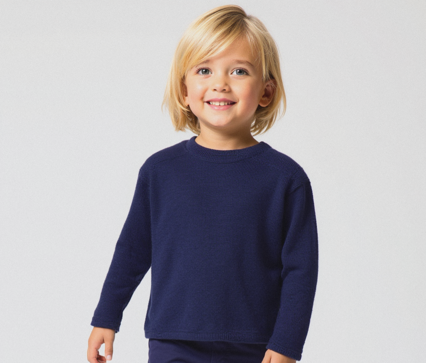 Plush Round Neck Style Ribbed Knit Sweat Set-Dark Blue