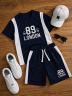 Nifty Basics Boys T-Shirt and Shorts Set (89 London) – Navy Blue & White