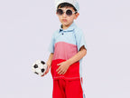 Plush-Baby Plaid Polo Shirt & Shorts-Red-Blue