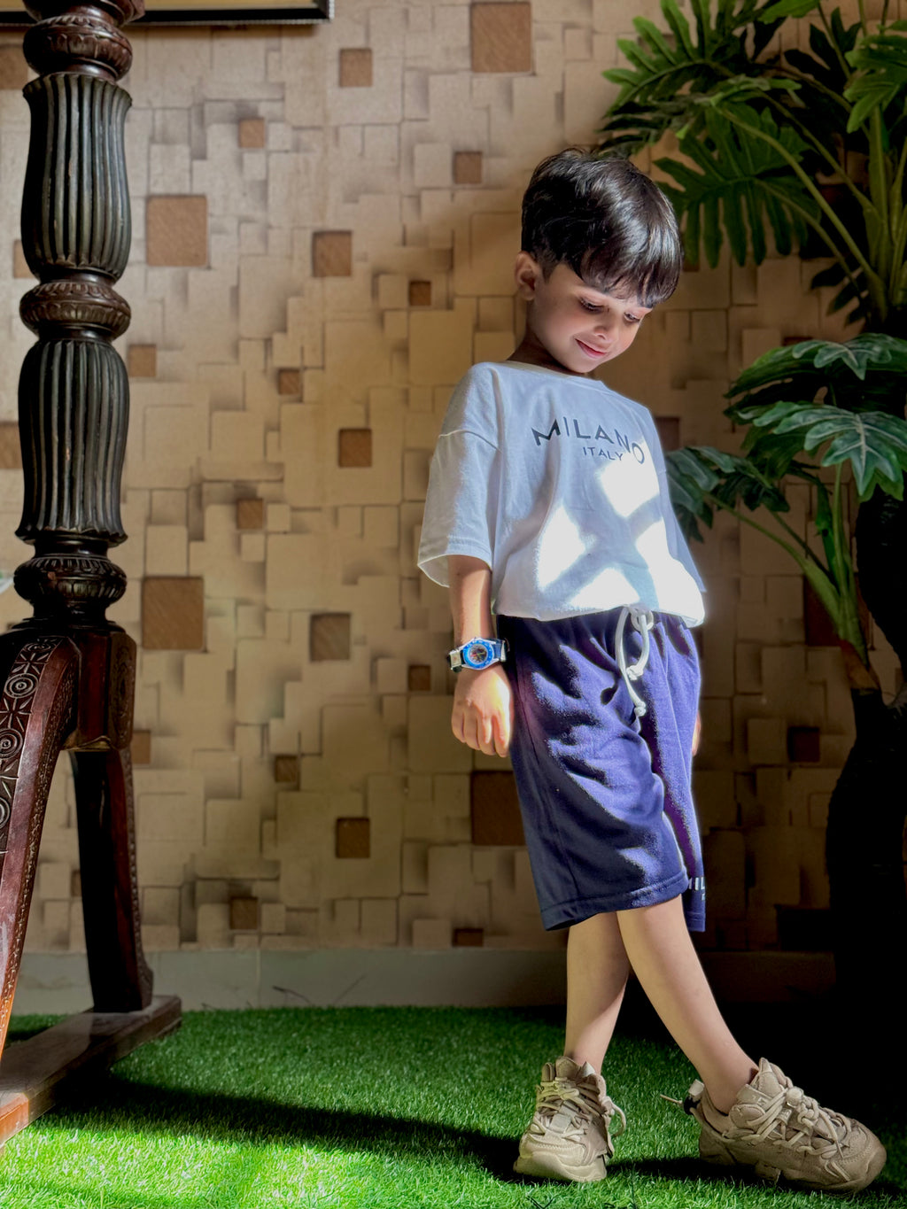 Nifty Basics Boys T-Shirt and Shorts Set (Milano Italy) – White & Navy