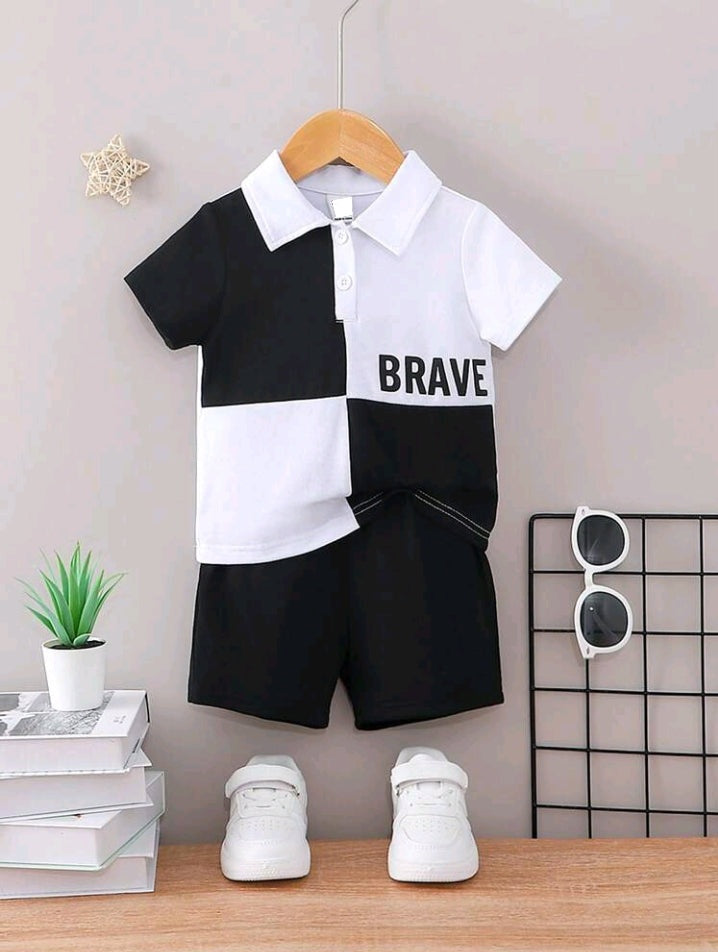 Shirt and Short Set - Black Square Contrast