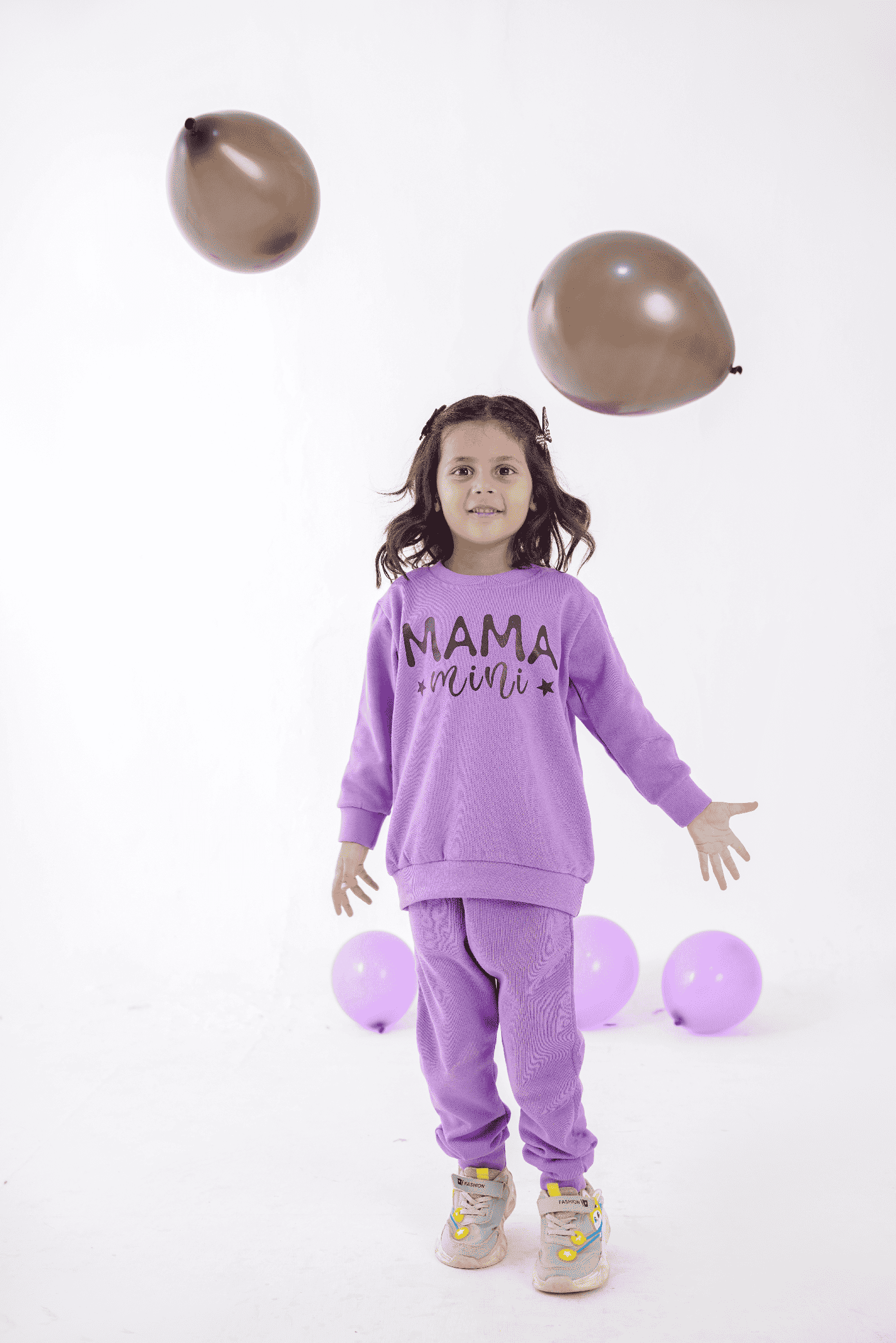 Plush Round Neck - Mama's Mini Fleece Basic Set Purple