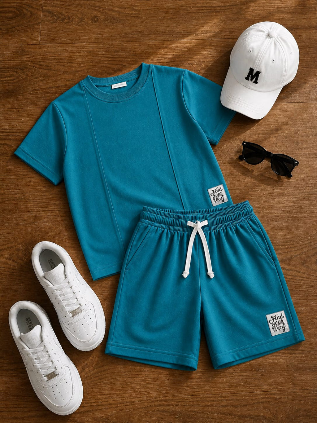 Nifty Basics Boys T-Shirt and Shorts Set (Find Your Way) – Teal Blue