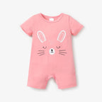 Plush-Printed Romper - Pink Cute Cat