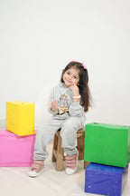 Plush-Camera on Flowers Fleece Sweat Set Grey