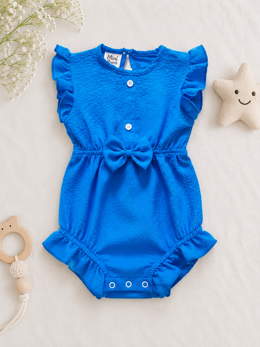 MINI AURA Girls Textured Frill Romper ( Plain ) – Royal Blue