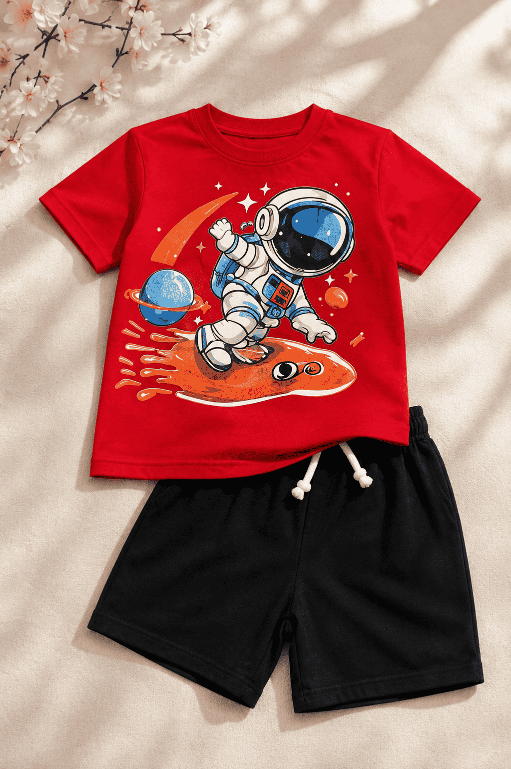 Boys Red & Black Space Explorer T-Shirt & Shorts Set