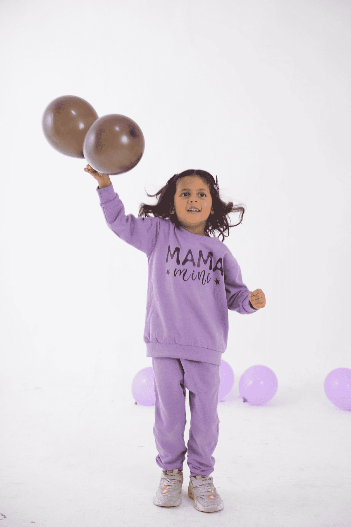 Plush Round Neck - Mama's Mini Fleece Basic Set Purple