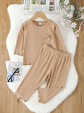 Plush Ribbed Knit Basic Set - Brown