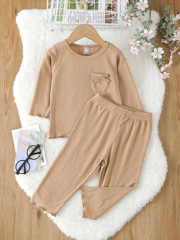 Plush Ribbed Knit Basic Set - Brown