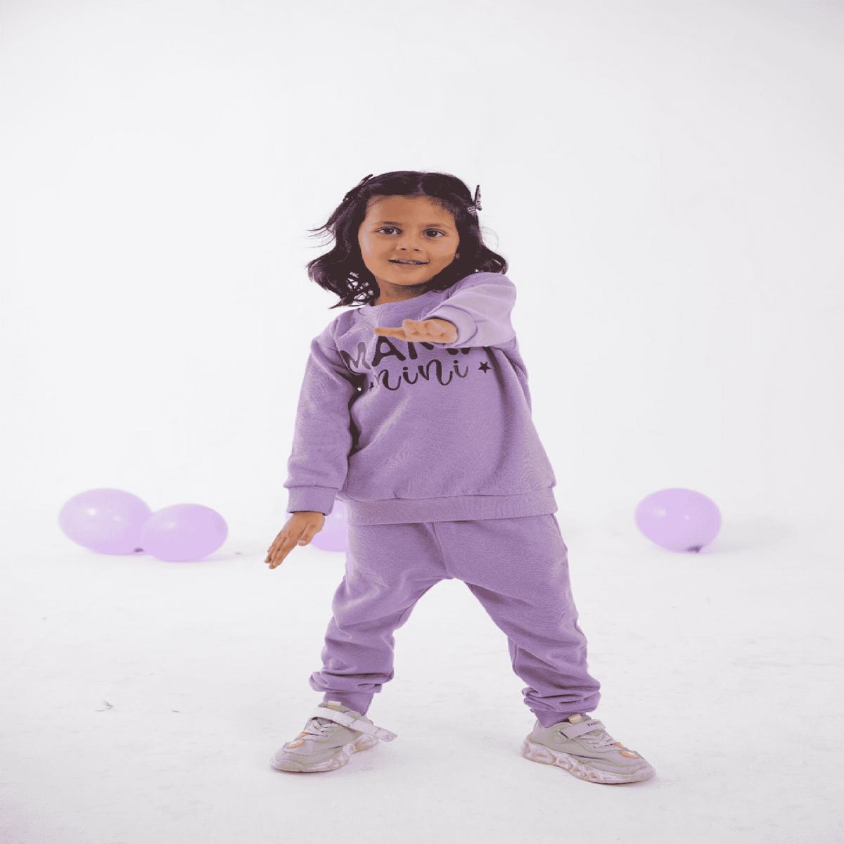 Plush Round Neck - Mama's Mini Fleece Basic Set Purple