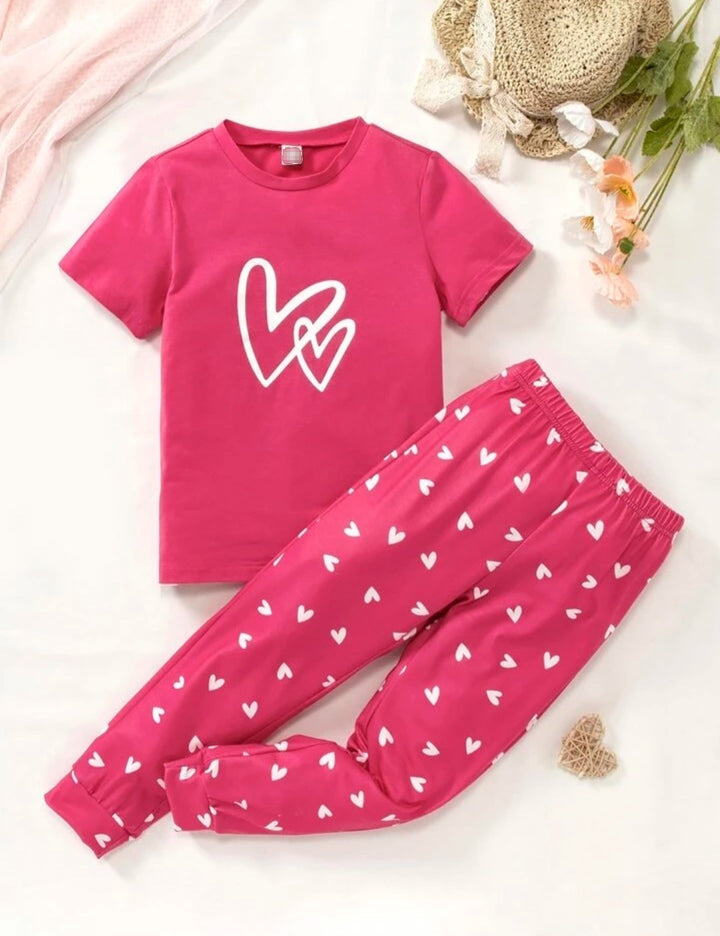 Plush-Nifty Basics - Hearts Love in Bright Pink with Printed Trousers