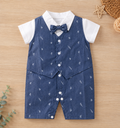 Mini Aura Printed Vest Romper with Bow Tie for Baby Boy