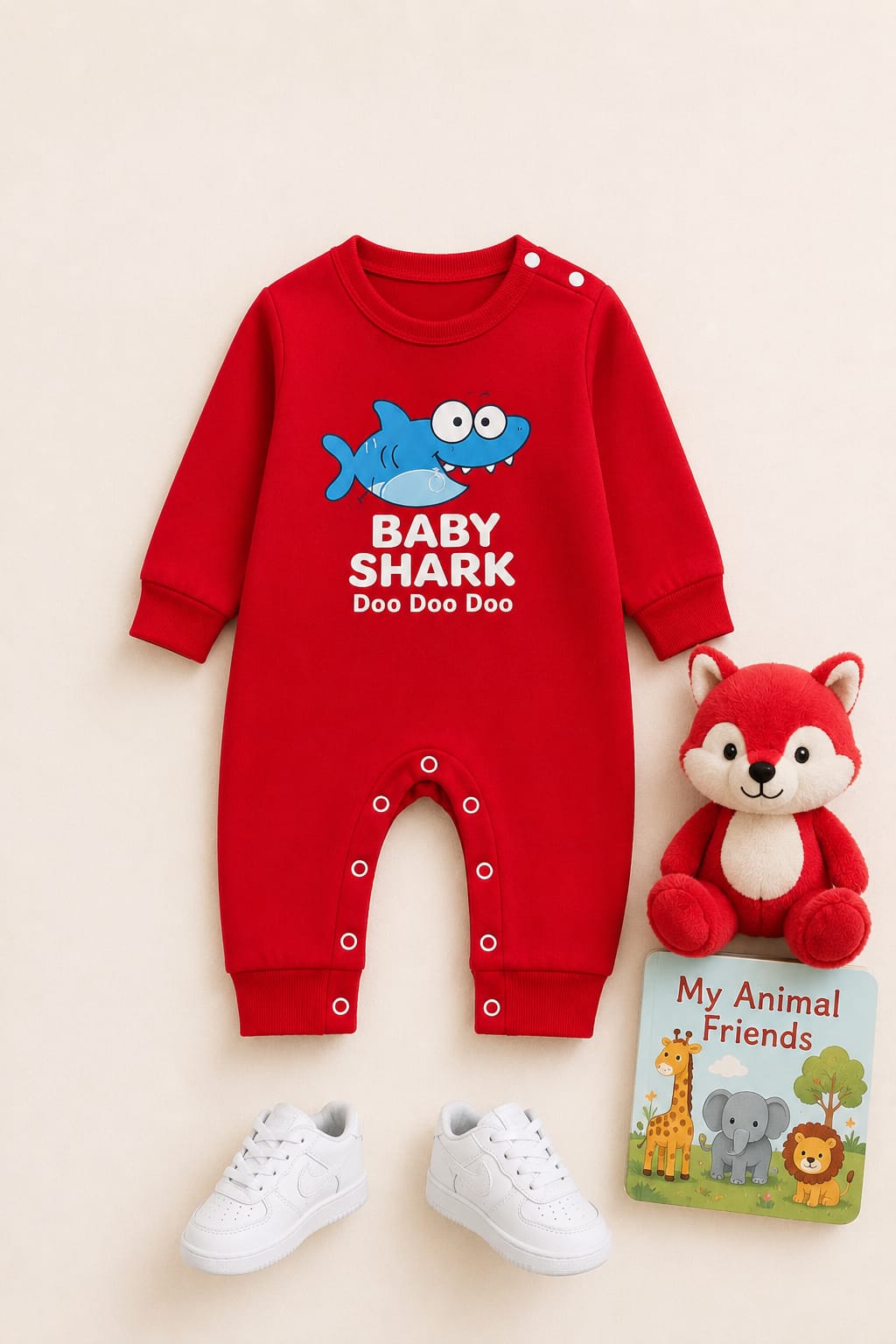 Plush-Printed Romper - Baby Shark Do Do
