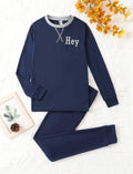 Plush-Premium Basics Casual Wear P/J Set Dark Blue