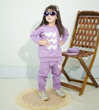 Plush Round Neck - Hearts Fleece Basic Set Purple