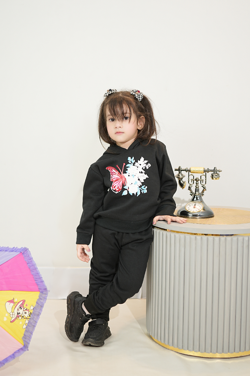 Plush-Hoodie Style - Butterfly Theme Fleece Sweat Set