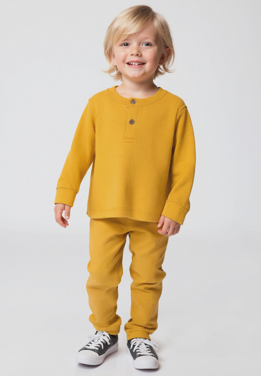 Plush Round Neck Style Ribbed Knit Basic Set - Yellow