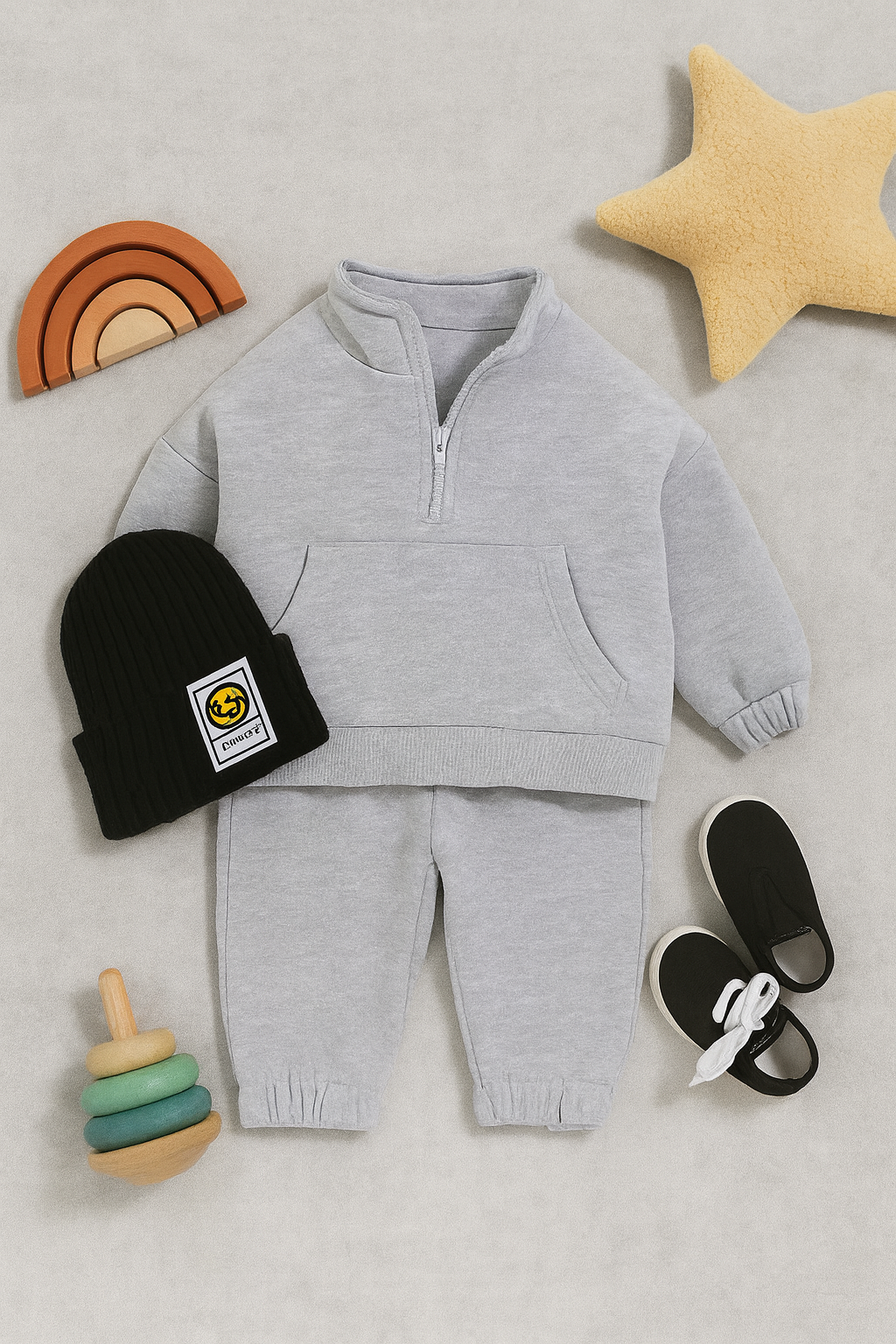 Plush Collar Style -  Fleece Basic Set Grey