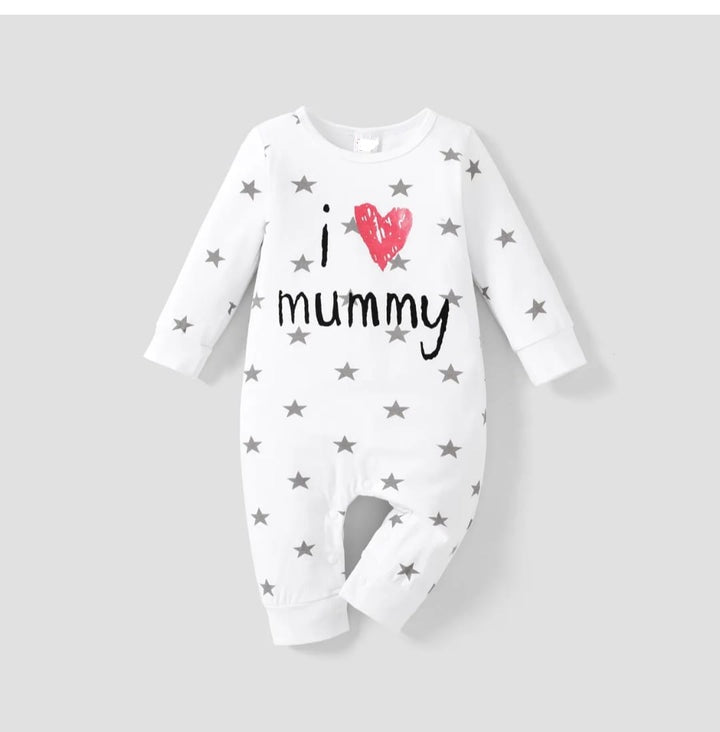 Plush-Printed Romper - I love Mummy