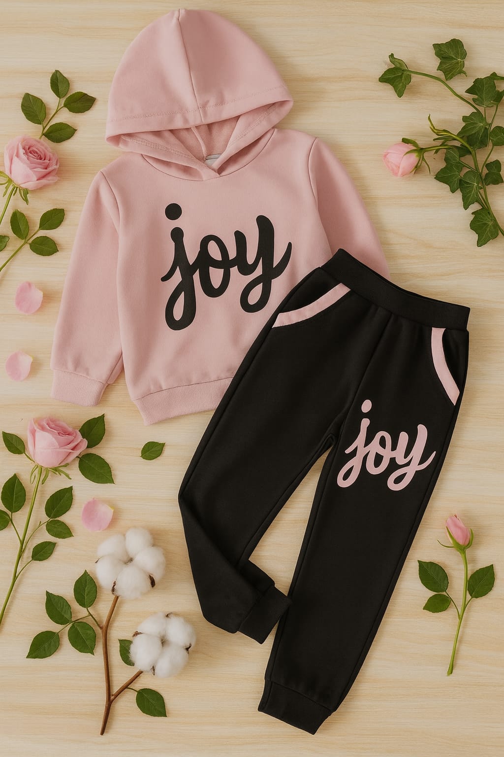 Plush - Hoodied Fleece Shirt & Trouser - Joy in Pink Contrast