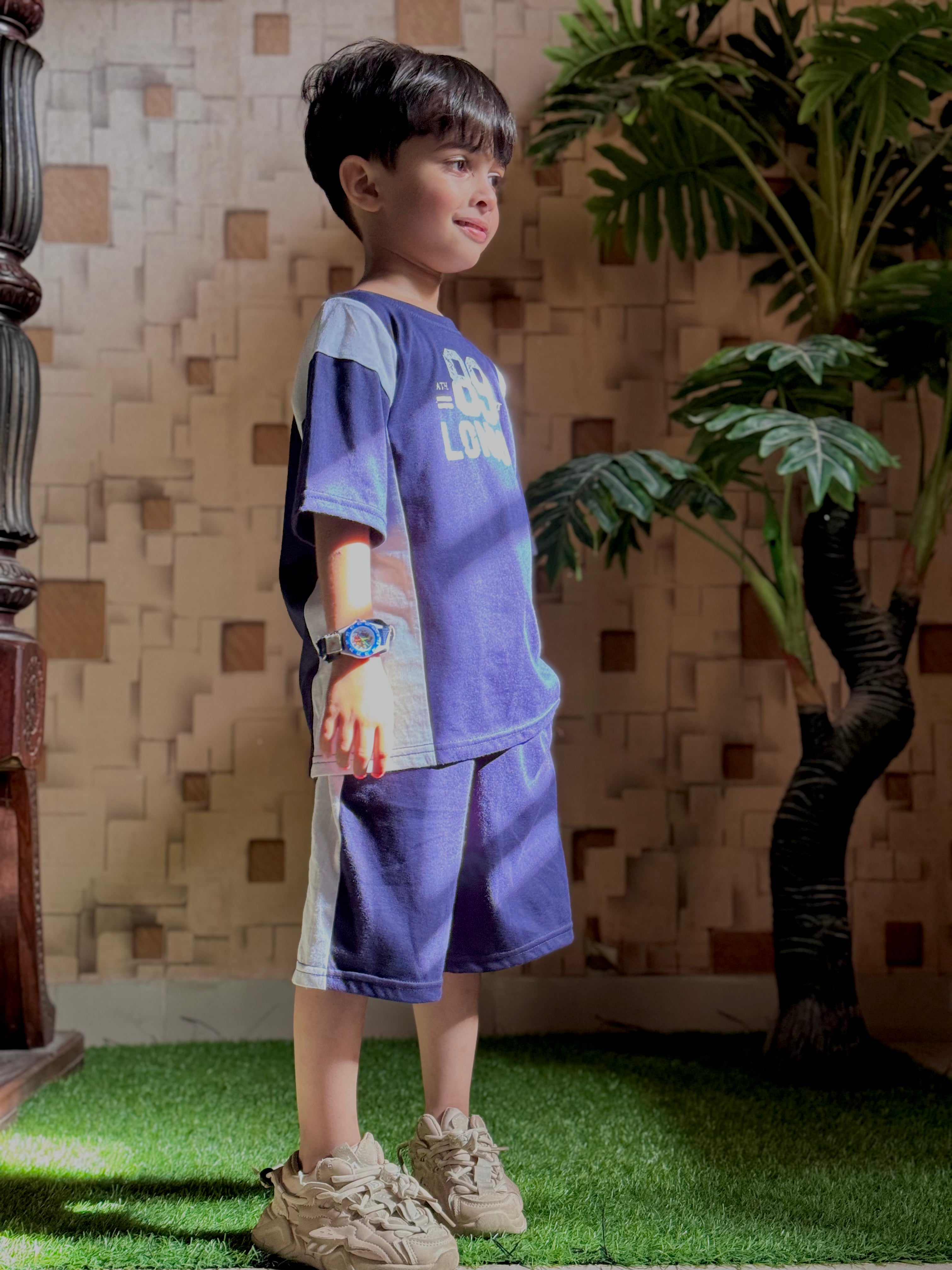 Nifty Basics Boys T-Shirt and Shorts Set (89 London) – Navy Blue & White