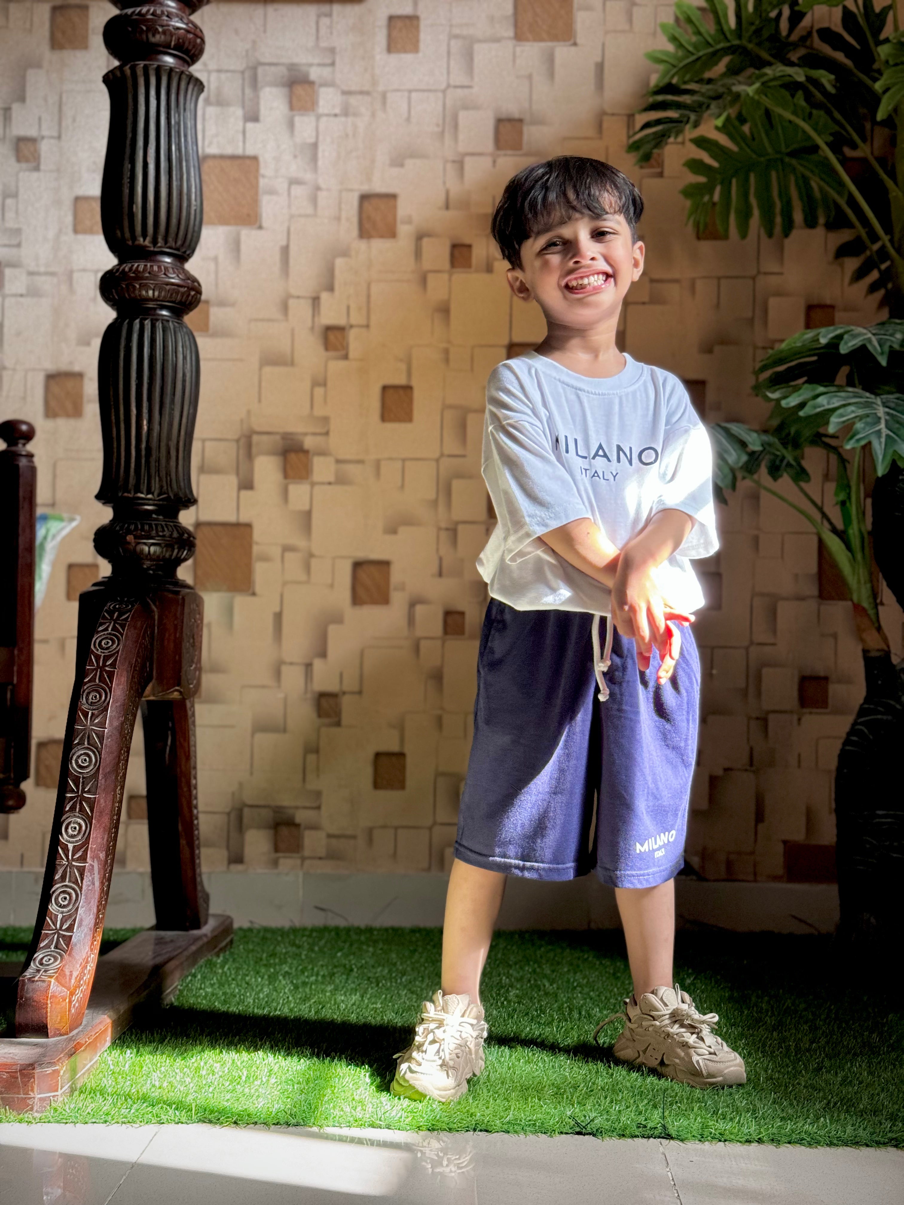 Nifty Basics Boys T-Shirt and Shorts Set (Milano Italy) – White & Navy