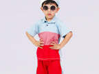 Plush-Baby Plaid Polo Shirt & Shorts-Red-Blue