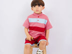 Plush-Baby Plaid Polo Shirt & Shorts-Blue-Red-Pink