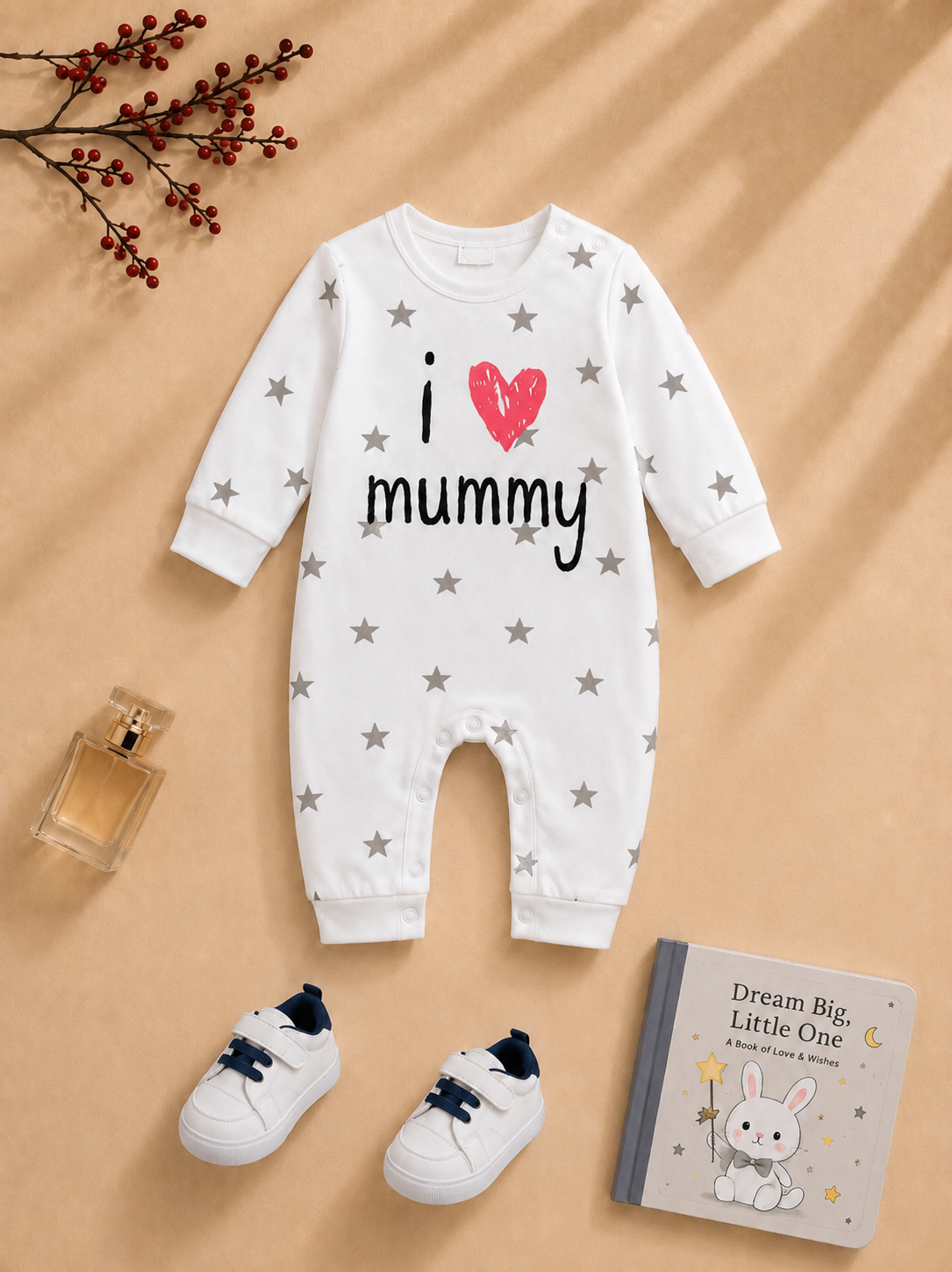 Plush-Printed Romper - I love Mummy