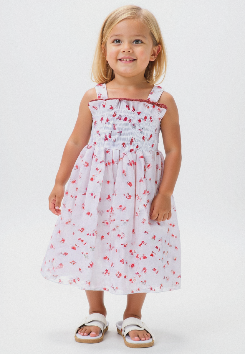 PLUSH-Premium Girls Casual Frocks Red/White