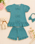 Mini Aura Girls Top and Shorts Set (Mini Floral Bow) – Teal