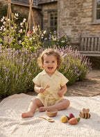 MINI AURA Girls Polka Dot Jumpsuit with Waist Belt – Butter Yellow